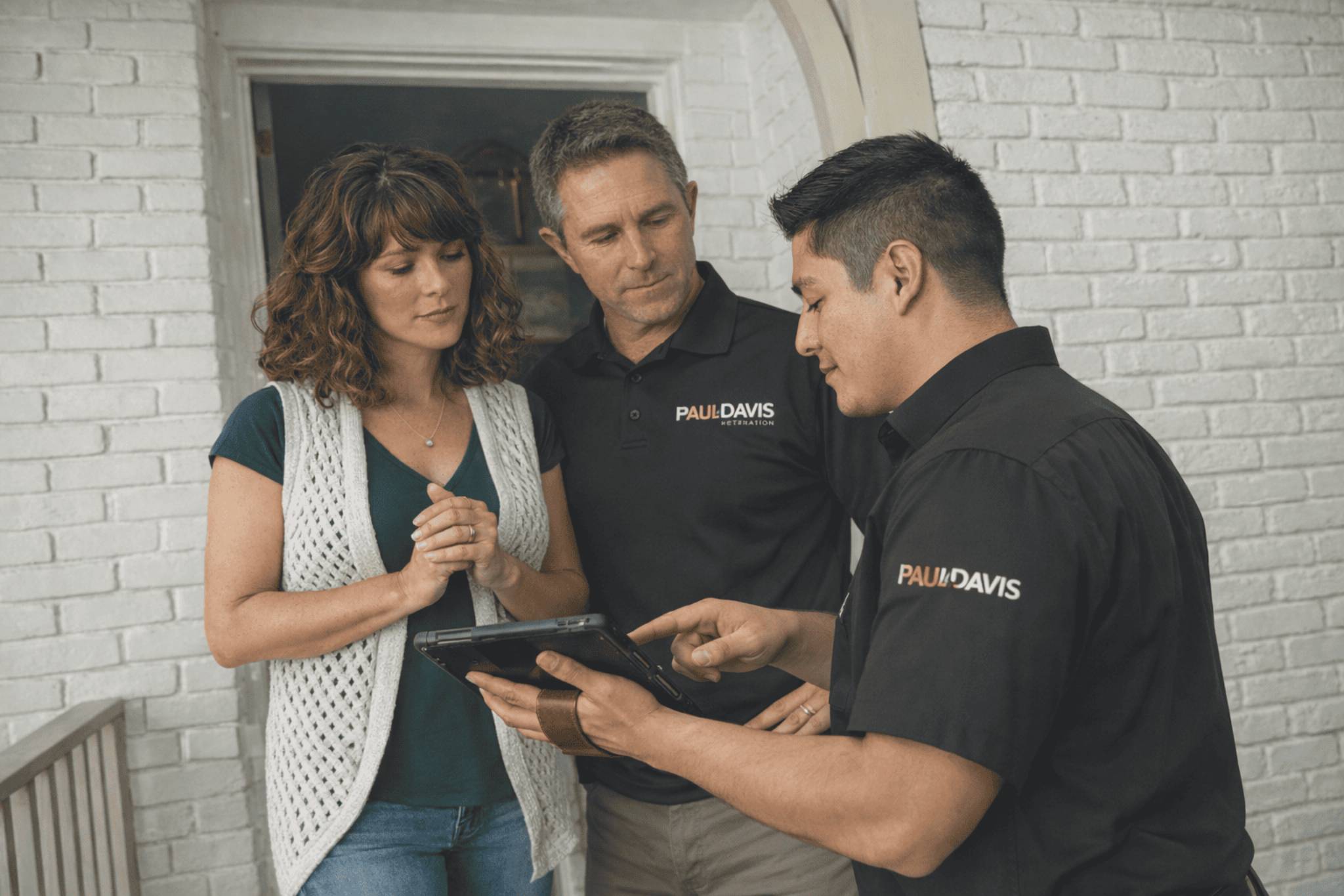 Paul Davis Restoration of DuPage County team reviewing restoration plans with homeowners during a residential property damage inspection and insurance claims consultation in Illinois